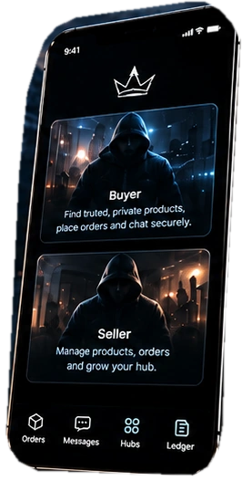 TETHERED Android preview showing Buyer and Seller hub screens